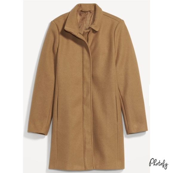 NWT Women's Tan Old Navy Classic Soft Brushed Funnel Neck Long Coat - Picture 1 of 9